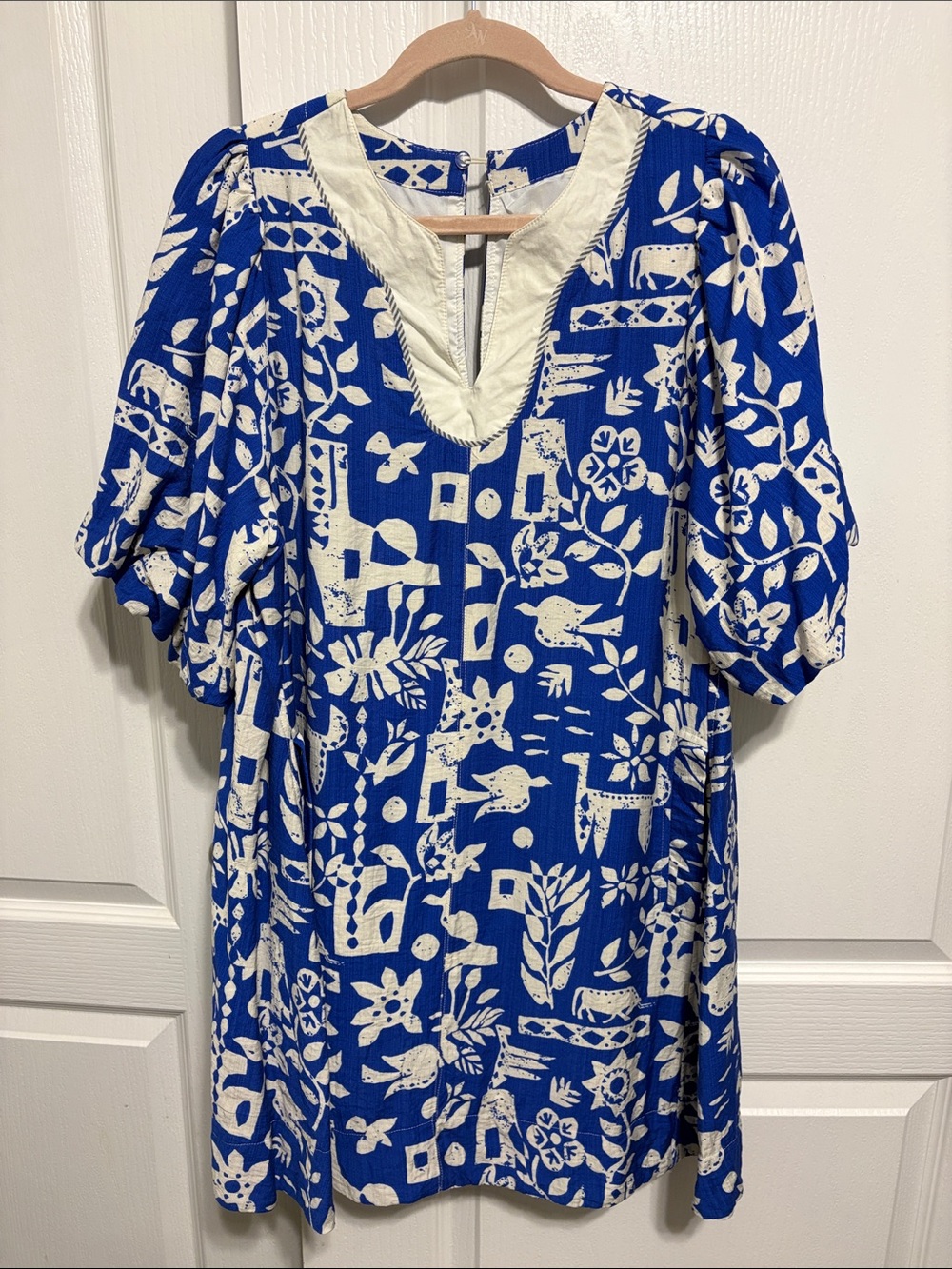 Umgee Blue & White Floral Graphic Casual Dress